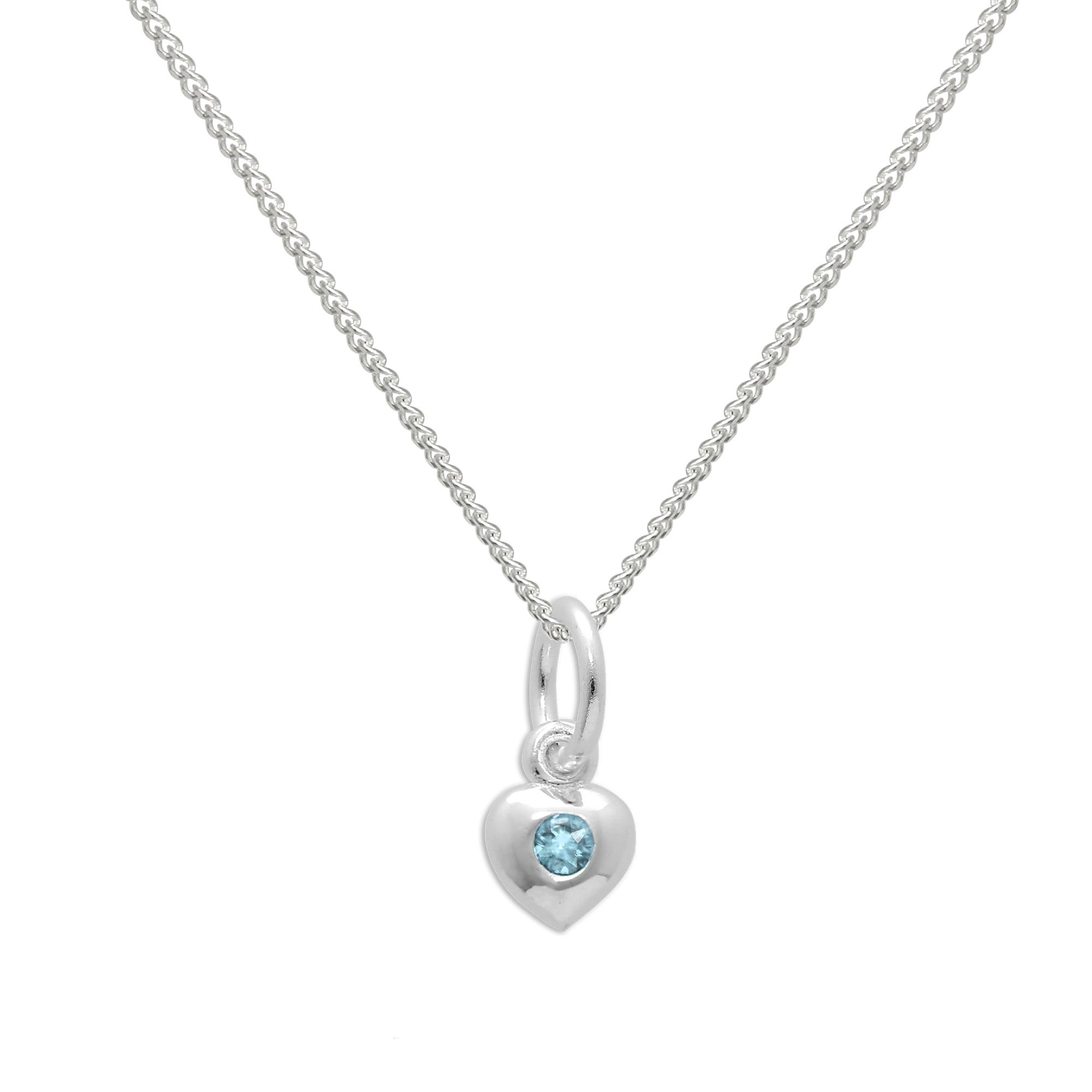 Halskette aus Sterlingsilber mit Aquamarin-CZ-Kristall und Herz, Geburtsstein für den Monat März