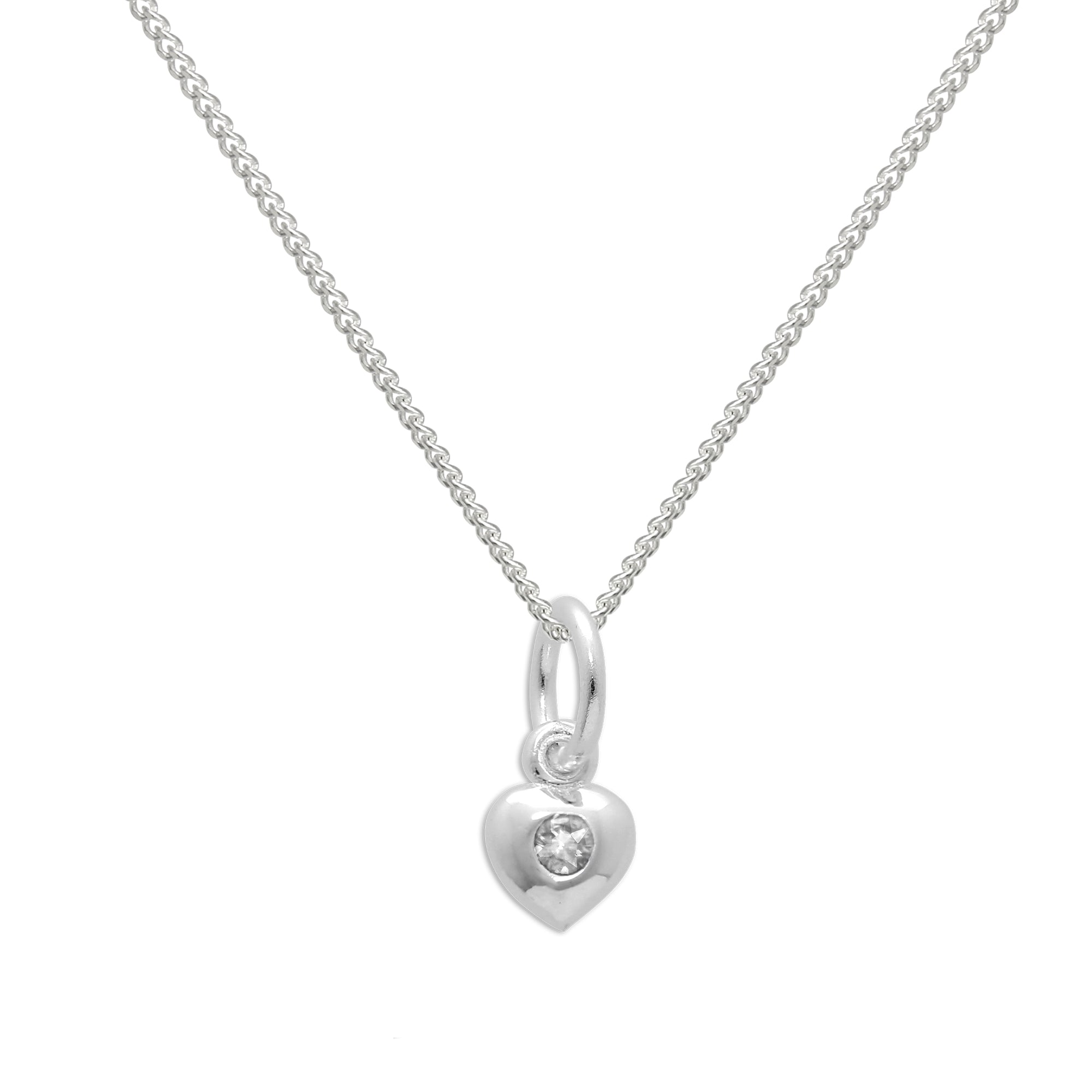 Halskette aus Sterlingsilber und klarem CZ-Kristall mit Geburtsstein für den Monat April in Herzform