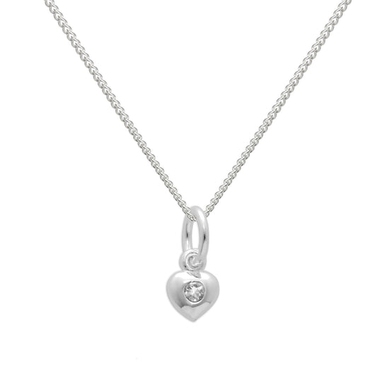 Halskette aus Sterlingsilber und klarem CZ-Kristall mit Geburtsstein für den Monat April in Herzform