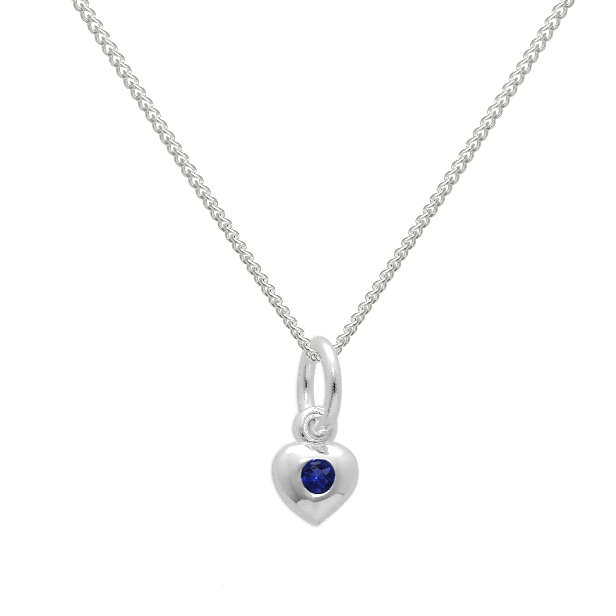 Sterlingsilber & Saphir CZ Kristall September Geburtsstein Herz Halskette
