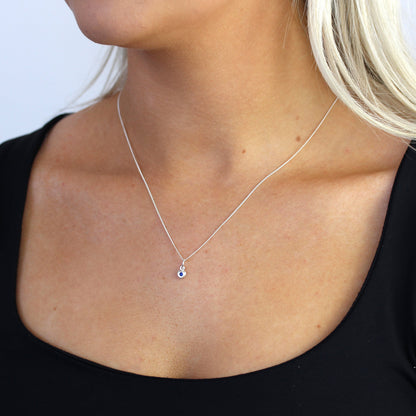 Sterling Silber & Saphir CZ Kristall September Geburtsstein Herz Halskette