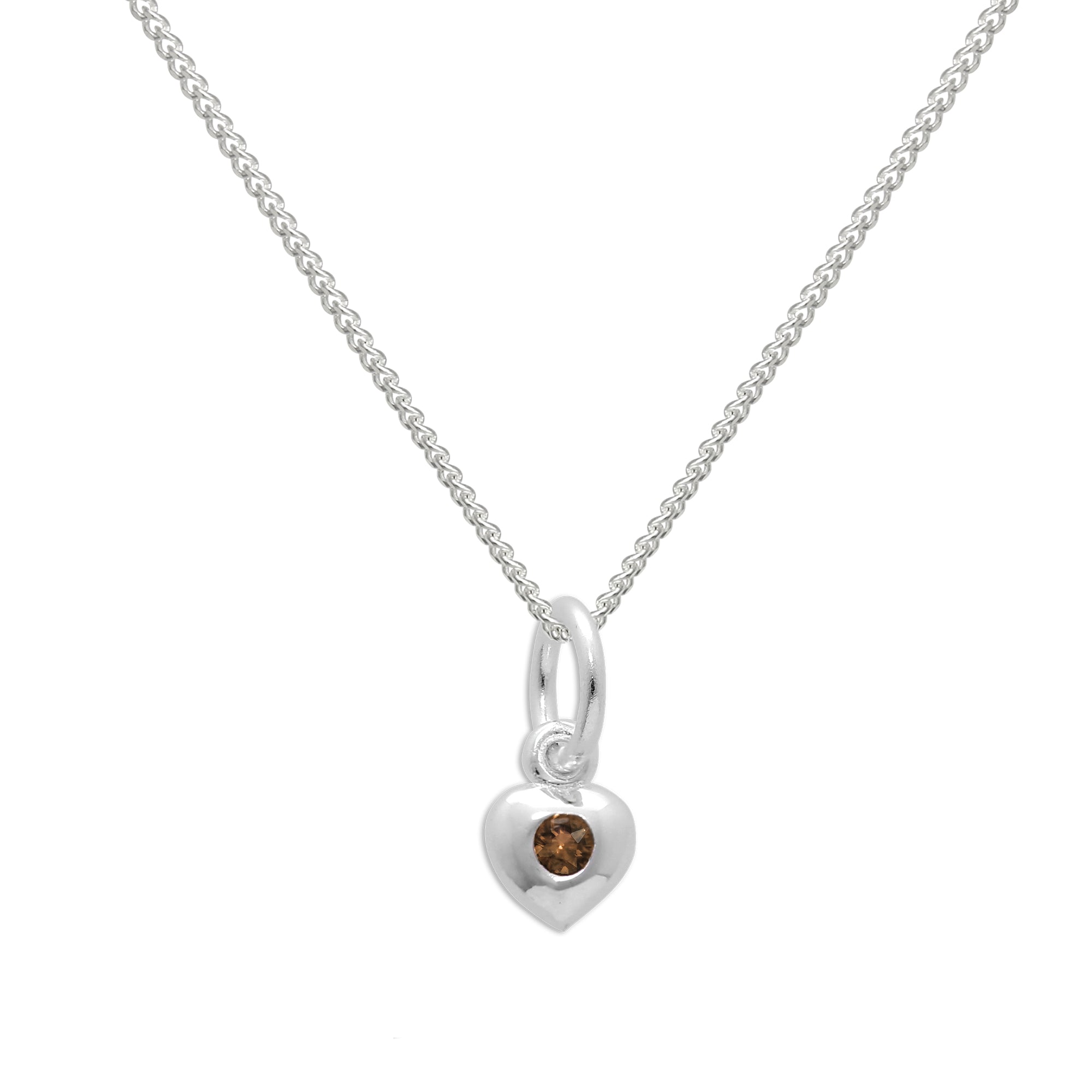 Sterlingsilber & Zitrin CZ Kristall November Geburtsstein Herz Halskette