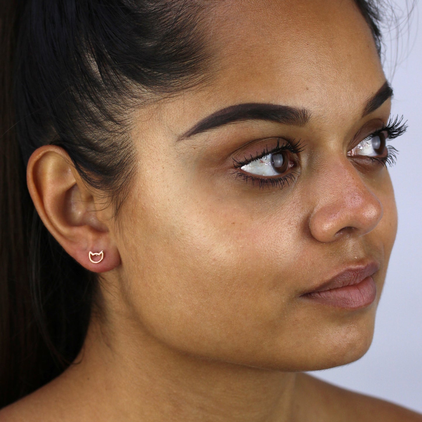 Rosévergoldet Sterlingsilber Katzenkopf Ohrstecker