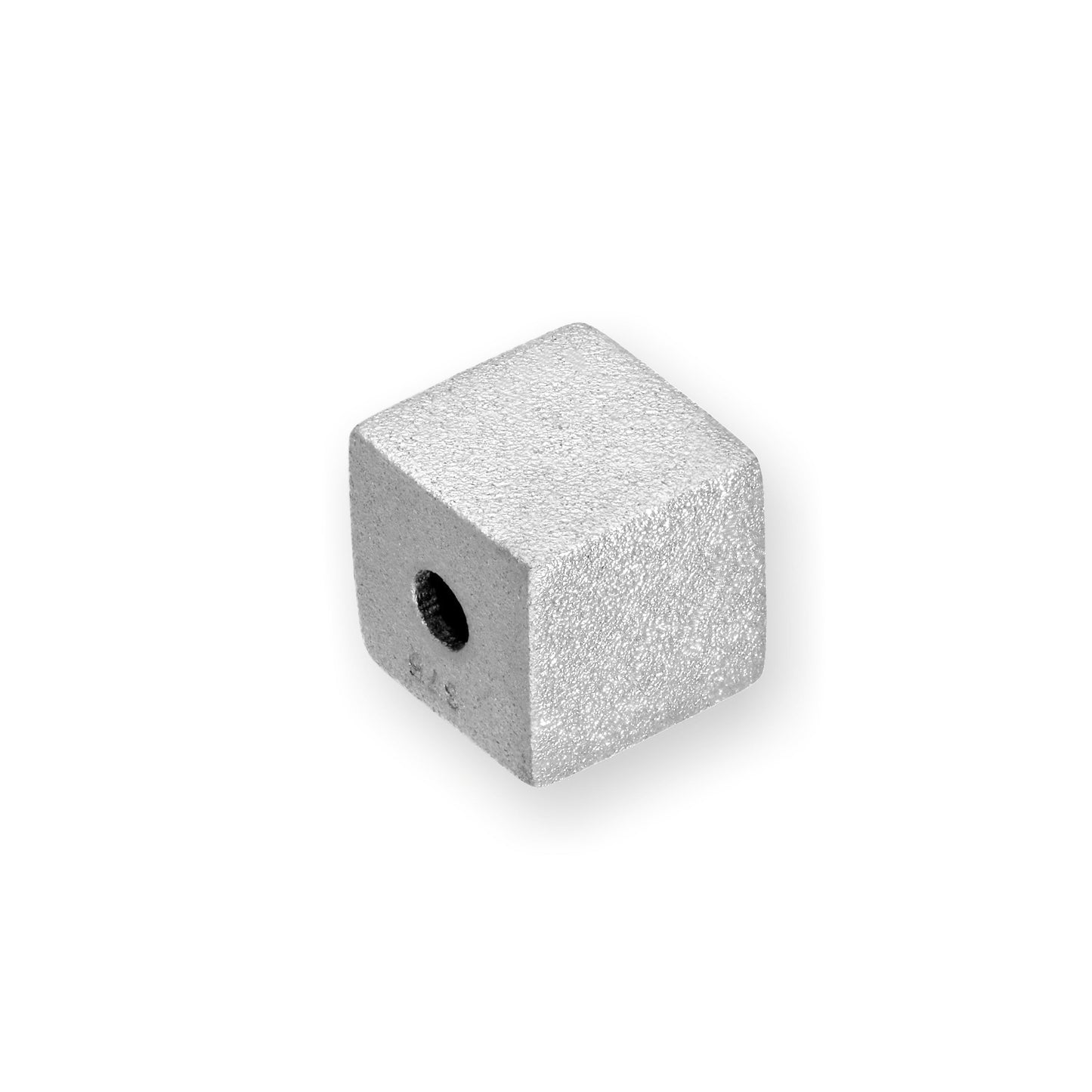 9ct Rhodium Plated White Gold Frosted Cube Bead Charm