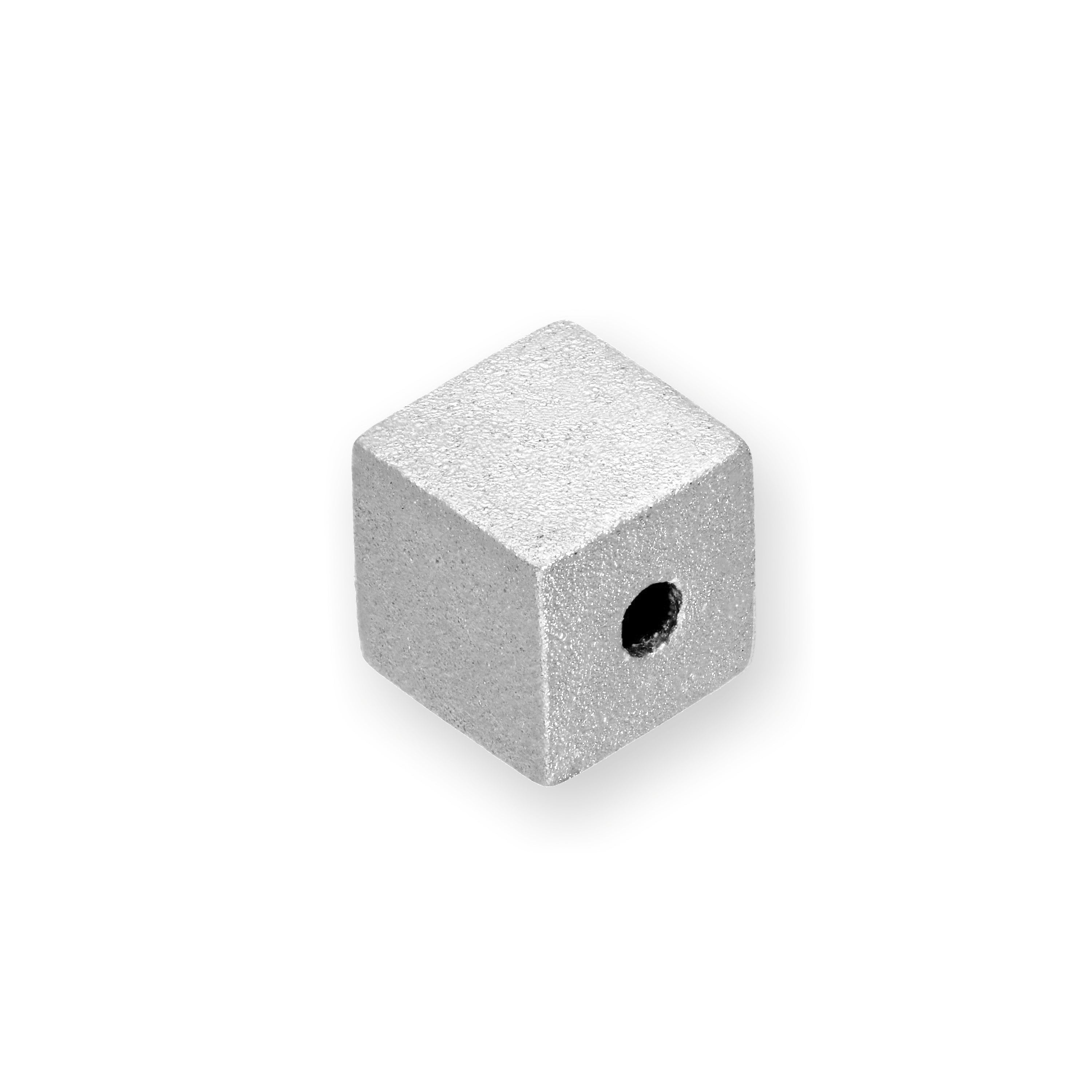 Bead-Charm aus rhodiniertem 9 Karat Weißgold, mattierter Würfel
