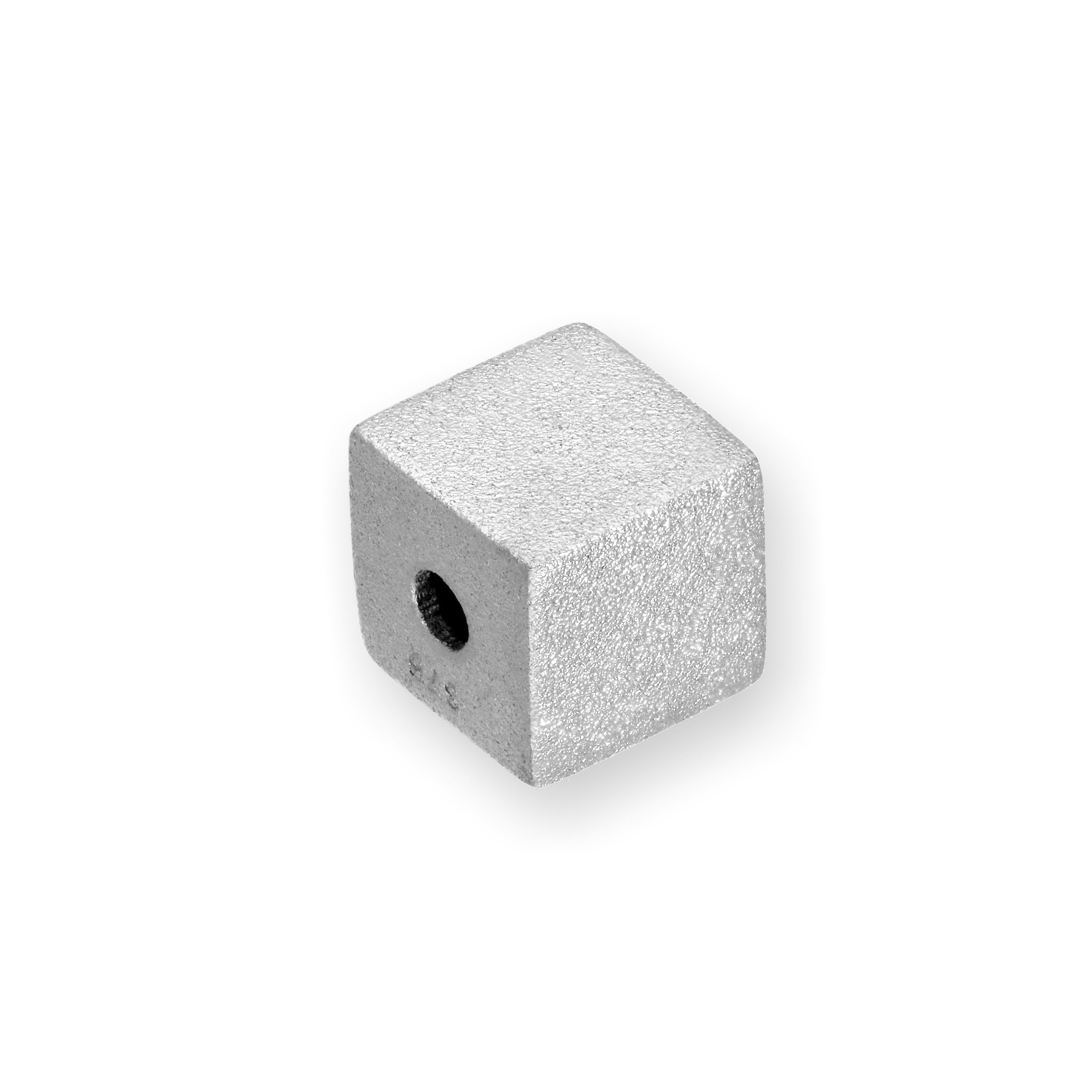 Bead-Charm aus rhodiniertem 9 Karat Weißgold, mattierter Würfel
