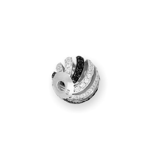 9ct Rhodium Plated White Gold & CZ Crystal Open Waves Bead Charm