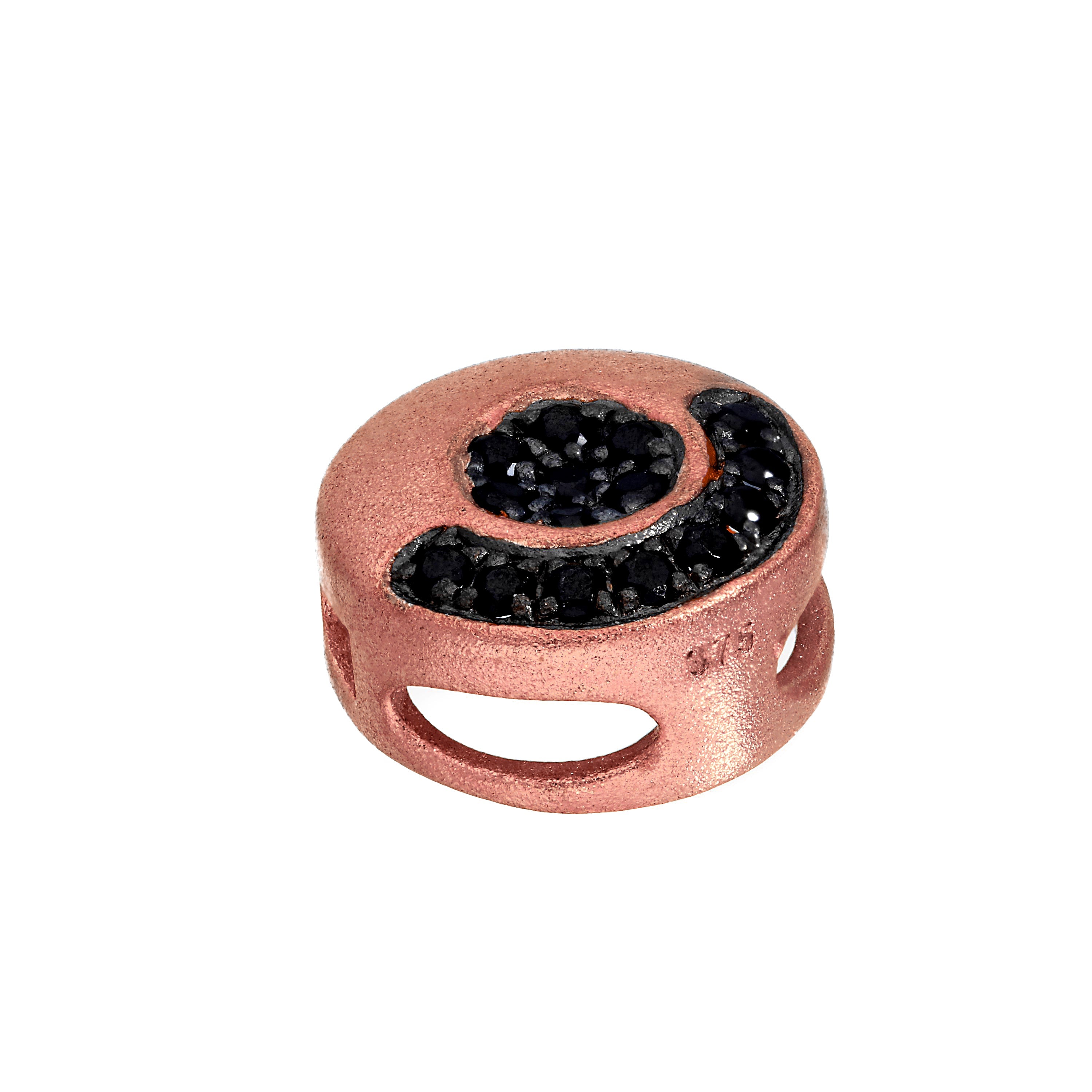 9 Karat Roségold & Schwarzer CZ Kristall Flacher Runder Bead Charm