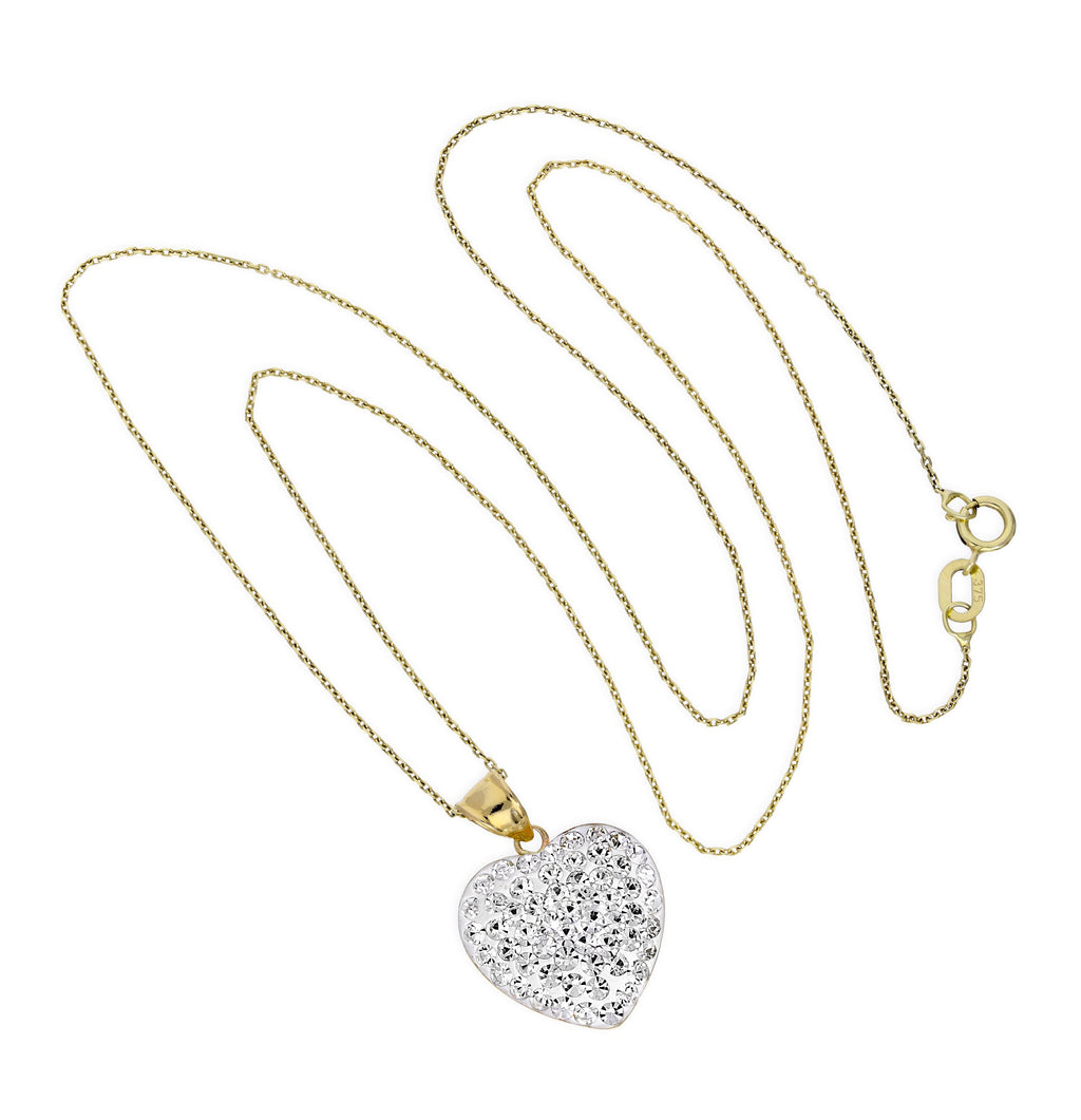 Halskette mit Anhänger aus 9 Karat Gold und klarem CZ-Kristall in Herzform, 16–20 Zoll