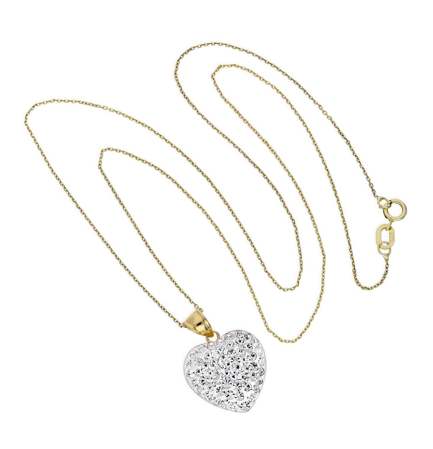 Halskette mit Anhänger aus 9 Karat Gold und klarem CZ-Kristall in Herzform, 16–20 Zoll