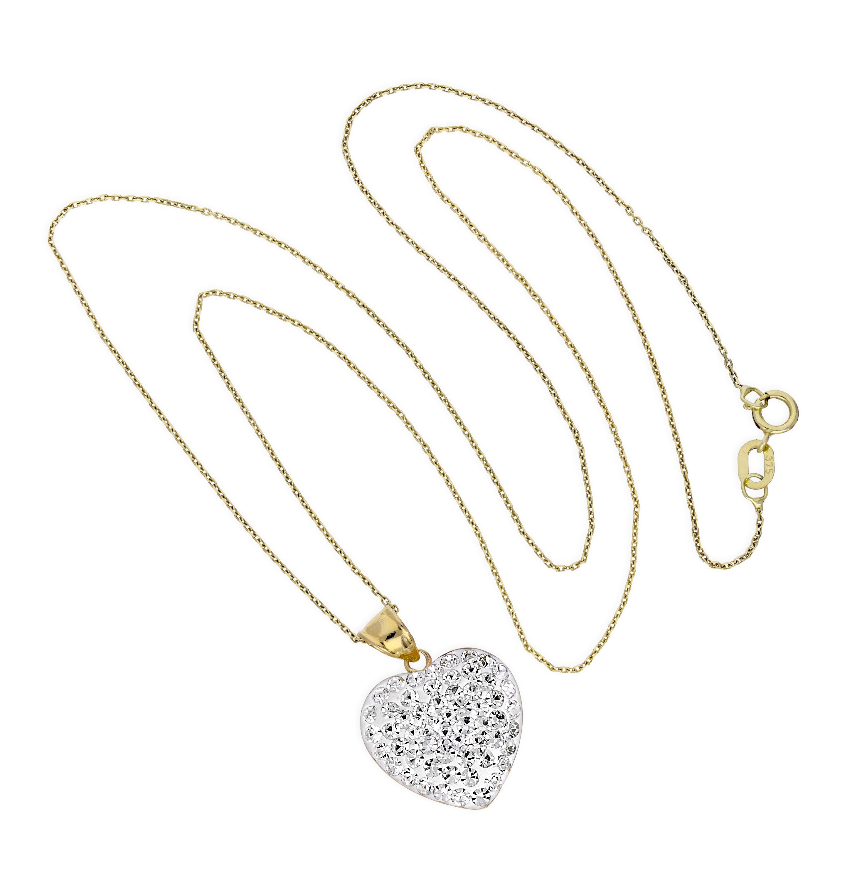 Halskette mit Anhänger aus 9 Karat Gold und klarem CZ-Kristall in Herzform, 16–20 Zoll
