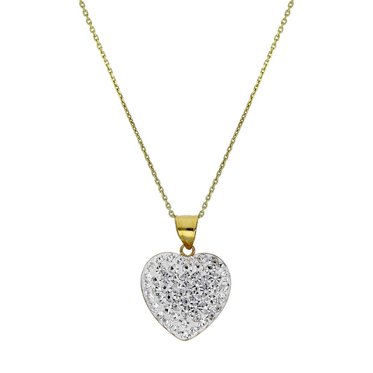9ct Gold & Clear CZ Crystal Encrusted Heart Pendant Necklace 16 - 20 Inches