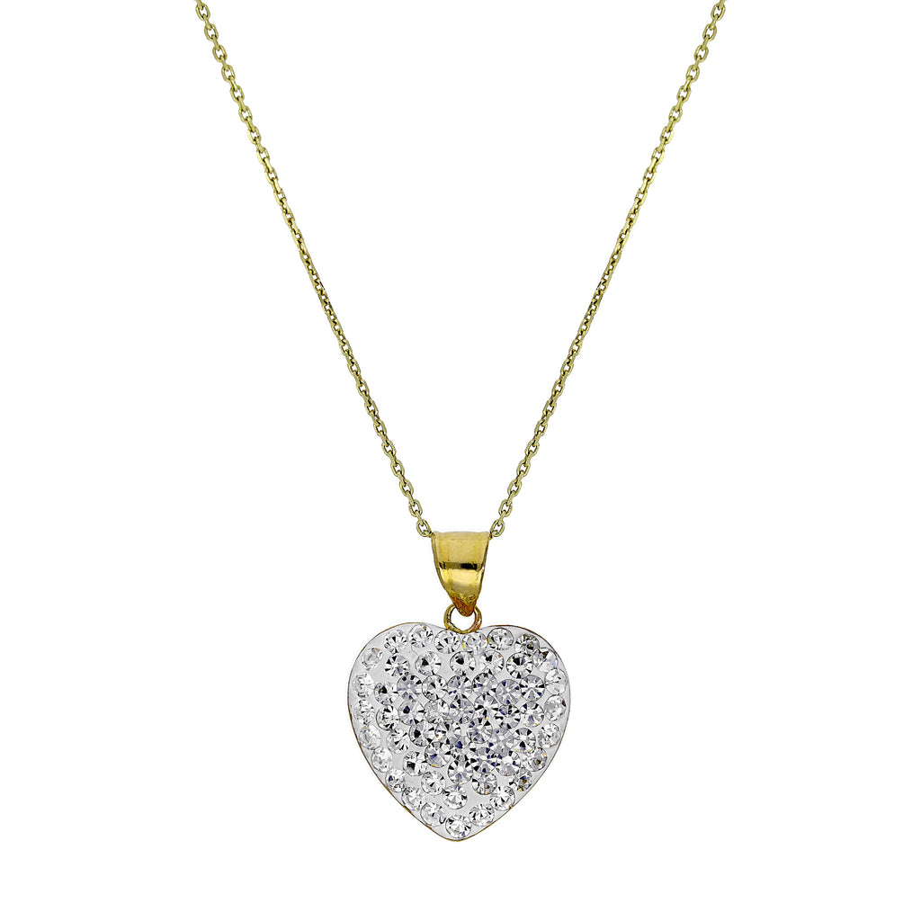Halskette mit Anhänger aus 9 Karat Gold und klarem CZ-Kristall in Herzform, 16–20 Zoll