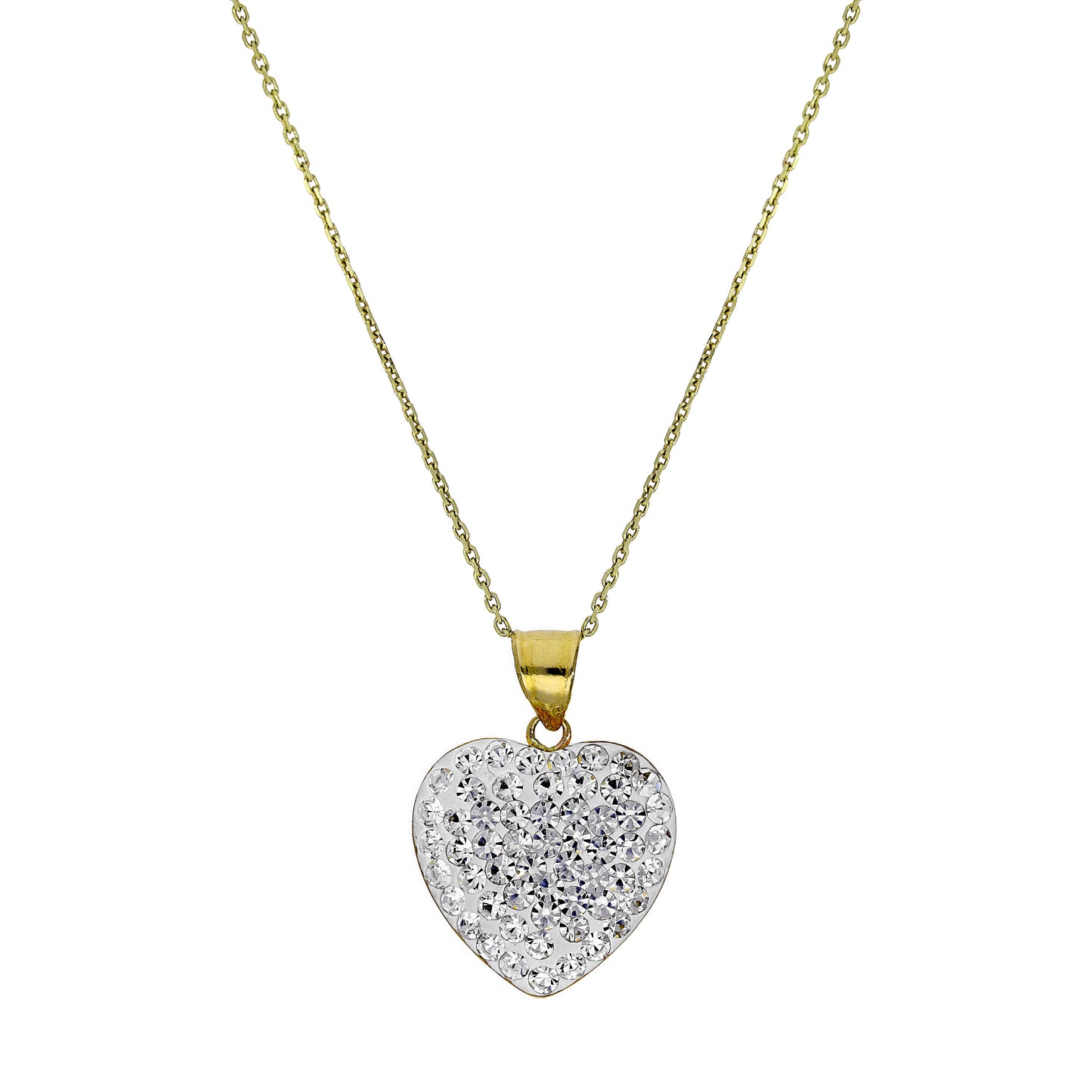Halskette mit Anhänger aus 9 Karat Gold und klarem CZ-Kristall in Herzform, 16–20 Zoll