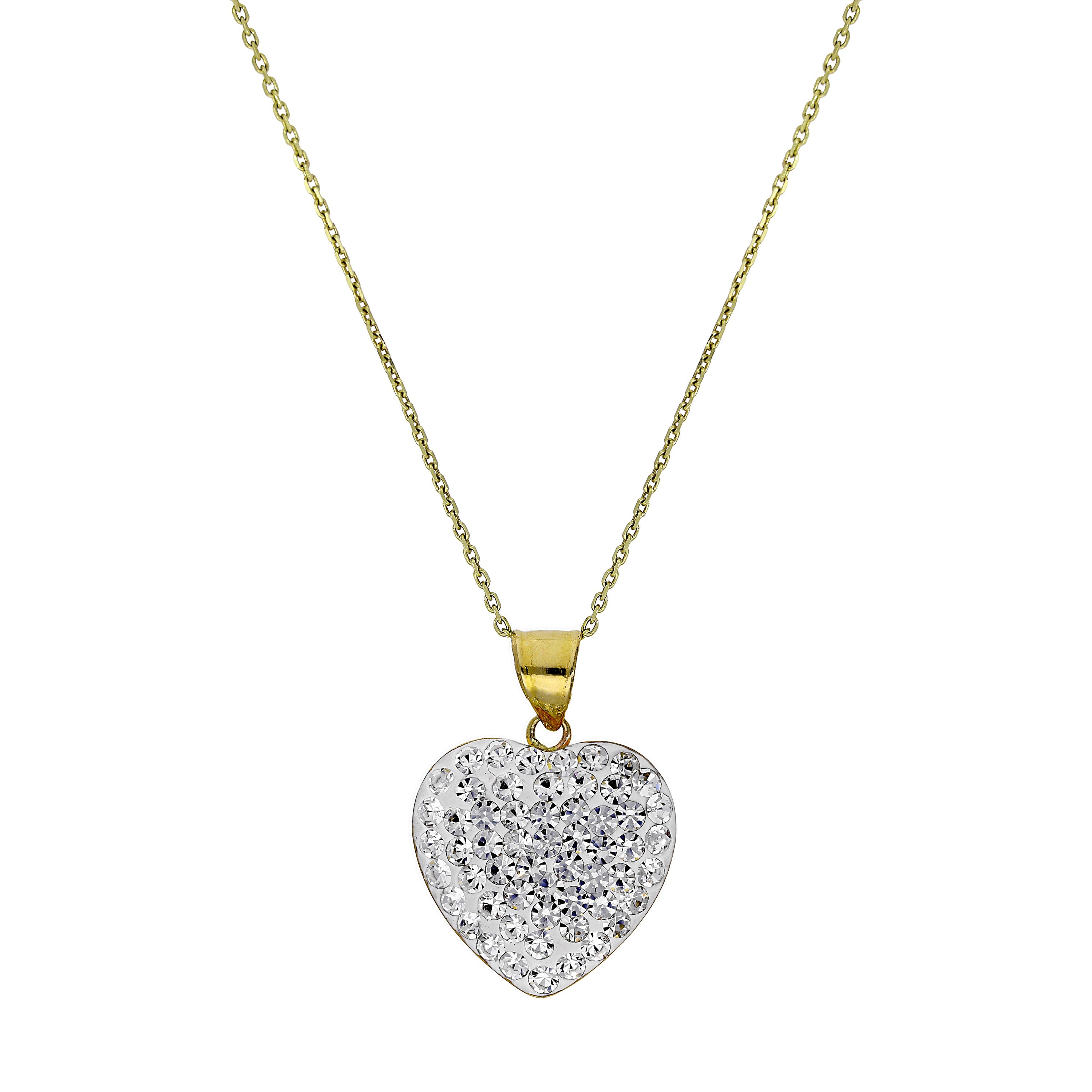 Halskette mit Anhänger aus 9 Karat Gold und klarem CZ-Kristall in Herzform, 16–20 Zoll