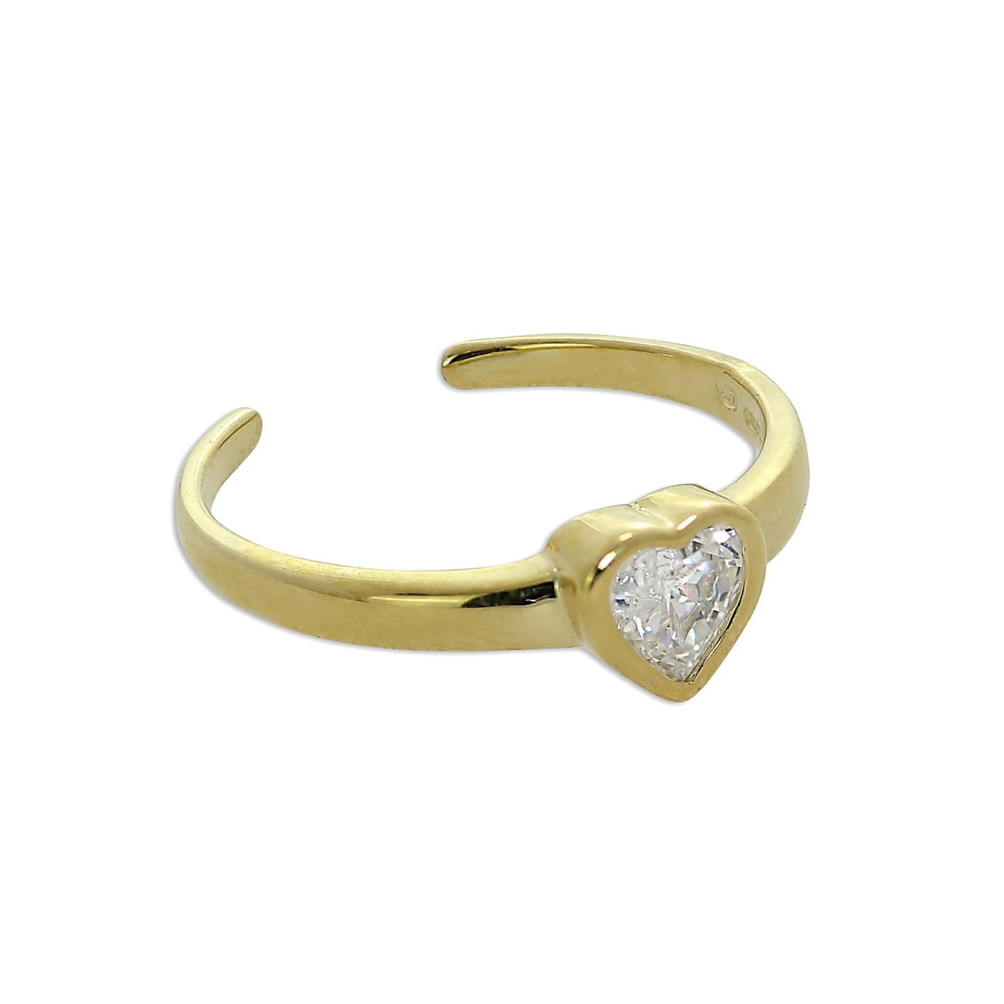 9ct Gold & Clear CZ Crystal Heart Toe Ring - jewellerybox