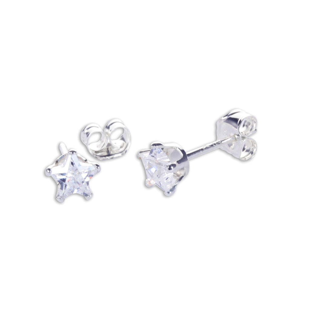 Stern-Ohrstecker aus Sterlingsilber mit Zirkonia, 4 mm