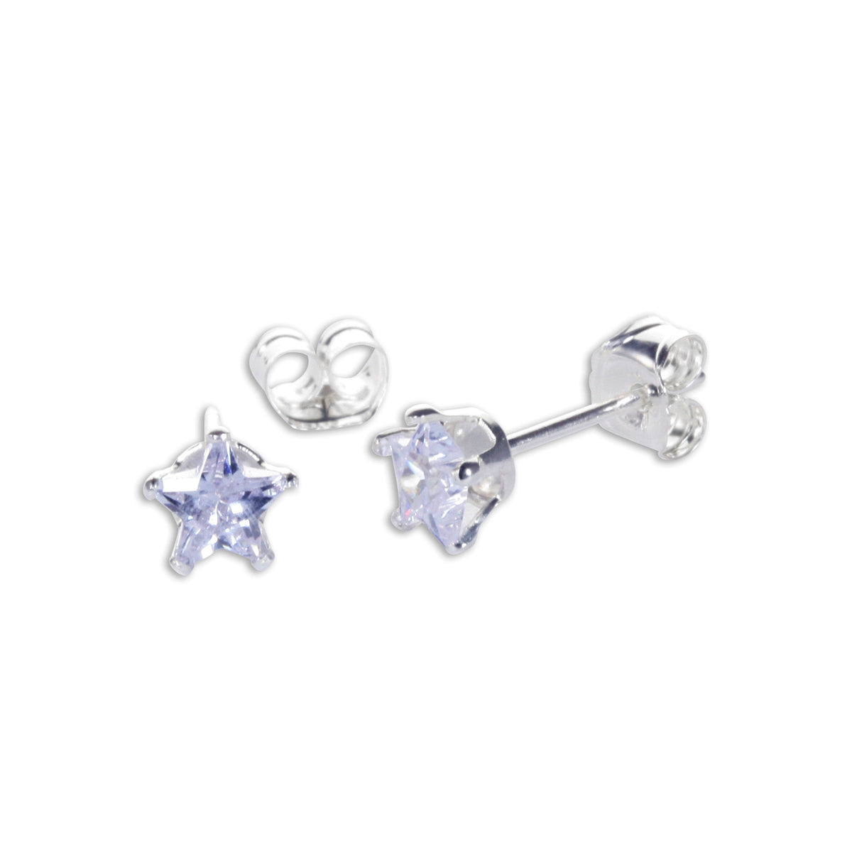 Stern-Ohrstecker aus Sterlingsilber mit Zirkonia, 4 mm
