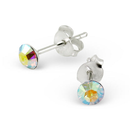 4mm runde Kristall Ohrstecker aus Sterling Silber