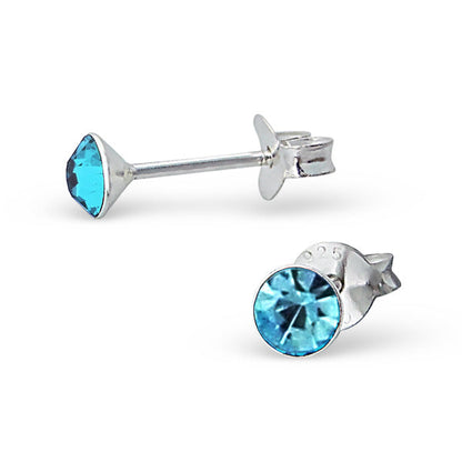 4mm runde Kristall Ohrstecker aus Sterling Silber