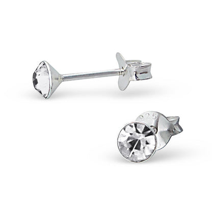 4mm runde Kristall Ohrstecker aus Sterling Silber