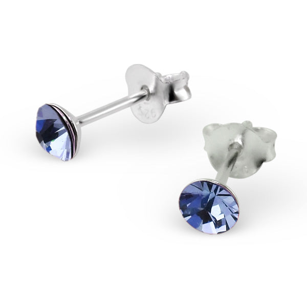 4 mm runde Kristall Ohrstecker aus Sterlingsilber