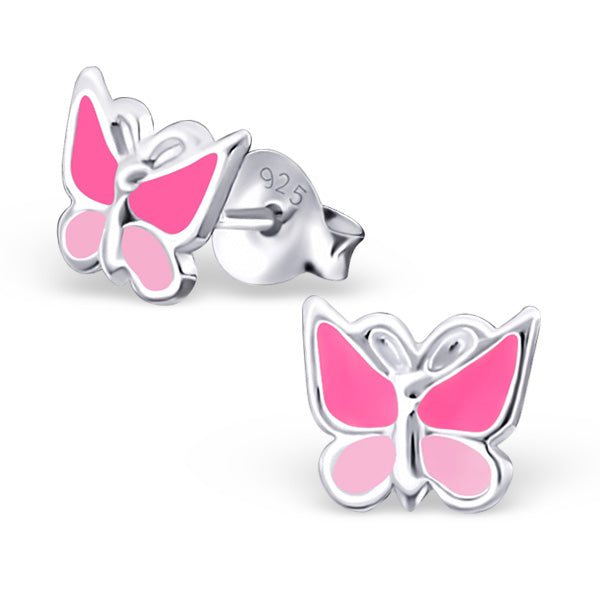 Sterlingsilber Rosa Emaille Schmetterling Ohrstecker