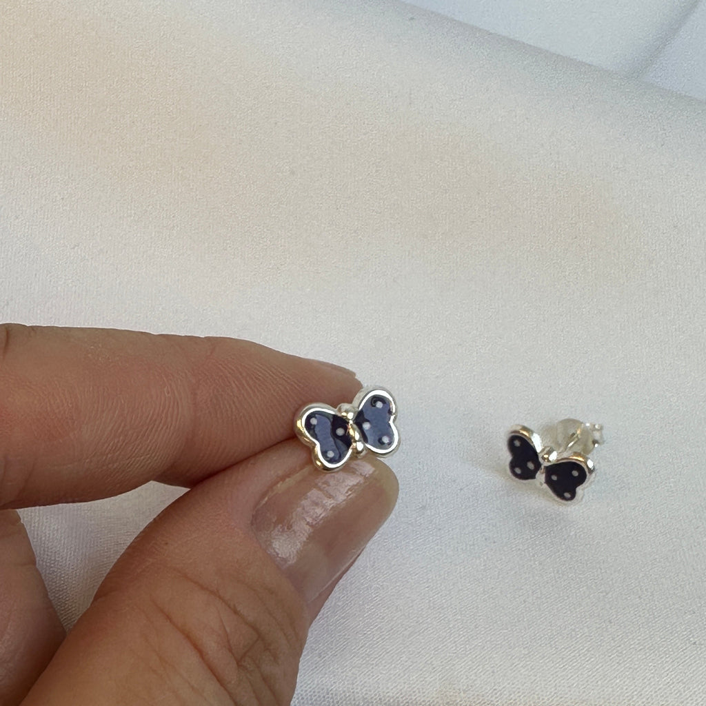 Sterlingsilber Lila Emaille Schmetterling Ohrstecker
