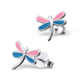 Sterlingsilber Blau & Rosa Emaille Libellen Ohrstecker