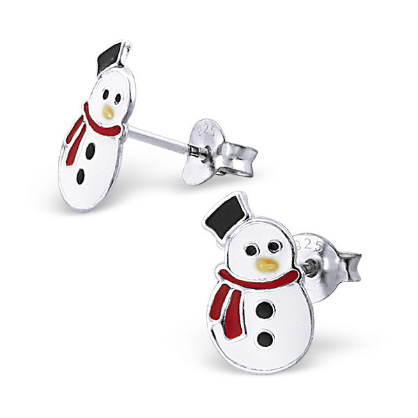 Sterlingsilber & Emaille Fröhlicher Schneemann Ohrstecker