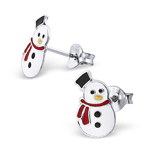 Sterlingsilber & Emaille Fröhlicher Schneemann Ohrstecker