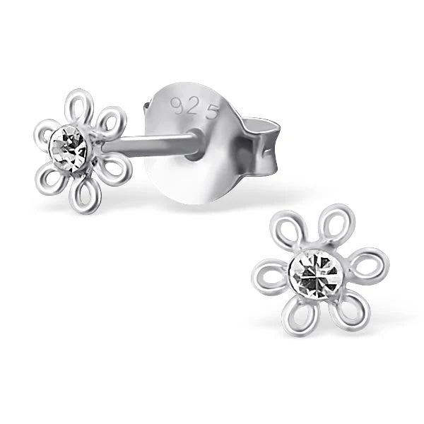 Klein Sterlingsilber & CZ Kristall Blume Ohrstecker