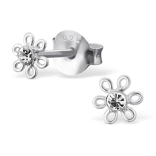 Klein Sterlingsilber & CZ Kristall Blume Ohrstecker