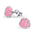 Sterlingsilber & Rosa Emaille 2D Rose Ohrstecker