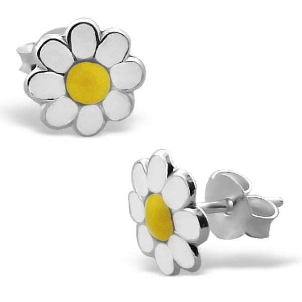 Gänseblümchen-Ohrstecker aus Sterlingsilber und Emaille