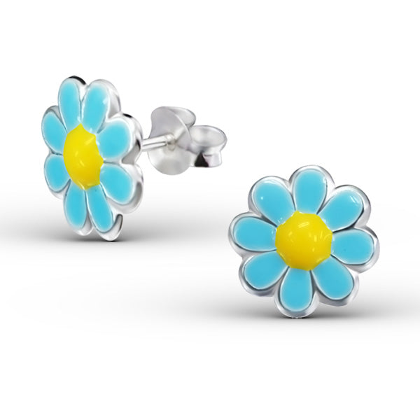 Sterlingsilber & Blau & Gelb Emaille Gänseblümchen Ohrstecker