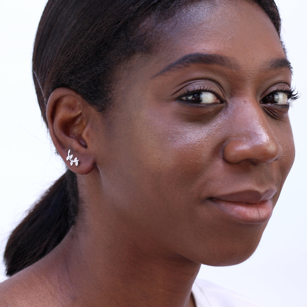 Ear-Climber-Ohrringe aus Sterlingsilber mit Lorbeerblatt und Nadel