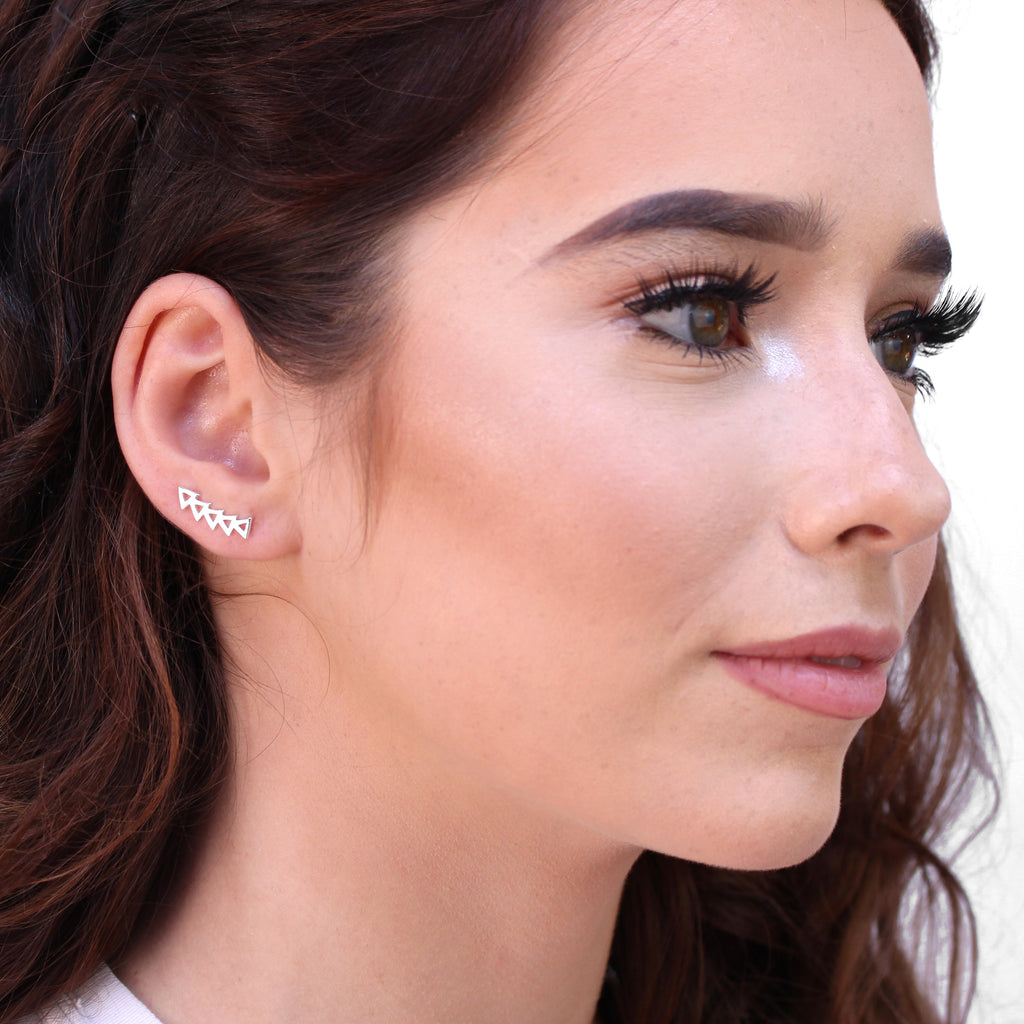 Ear-Climber-Ohrringe aus Sterlingsilber mit offenem Dreieck und Nadel