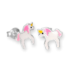 Sterlingsilber & Emaille Einhorn Ohrstecker