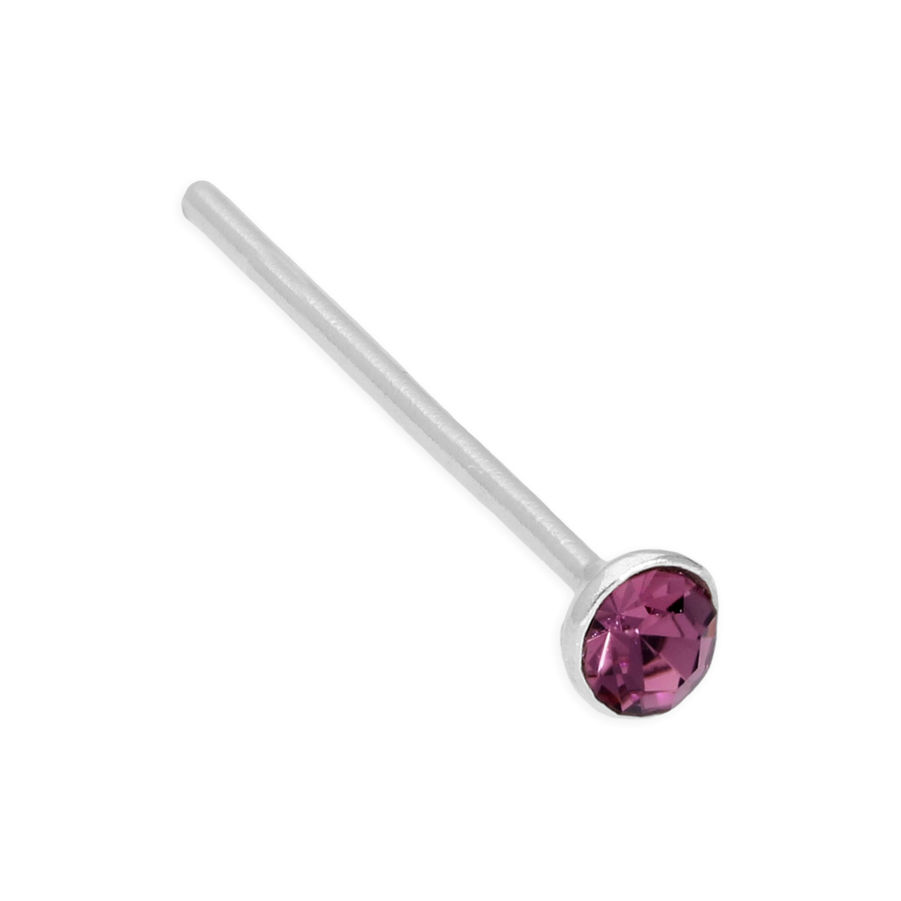 Sterlingsilber & 2 mm runde CZ Kristall 24Ga Bend To Fit Nose Studs - Mixed Colours