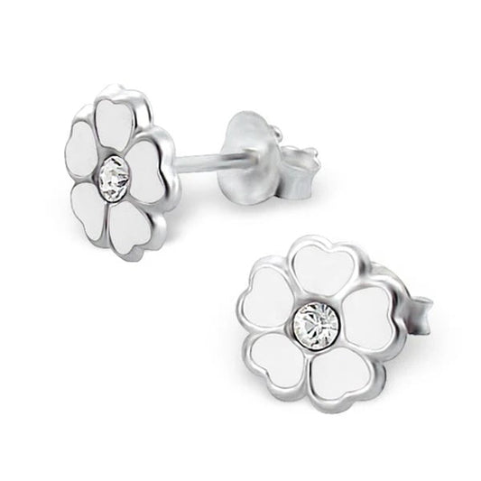 Sterling Silver Crystal Flower Stud Earrings