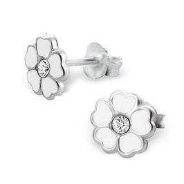 Sterlingsilber Kristall Blume Ohrstecker