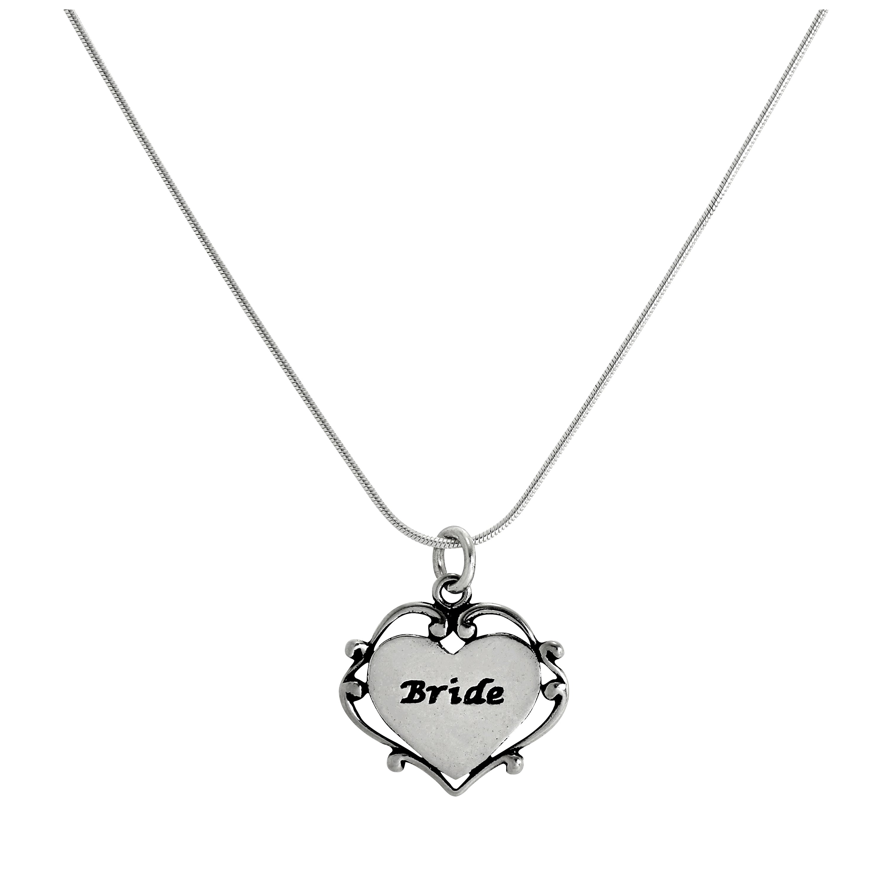 Sterlingsilber „Bride“ (Braut) Herz Anhänger Halskette 35,5 - 56 cm