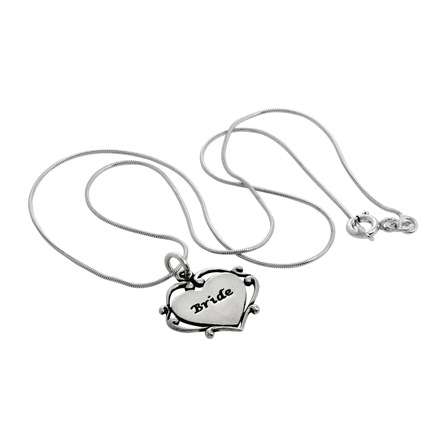 Sterlingsilber „Bride“ (Braut) Herz Anhänger Halskette 35,5 - 56cm