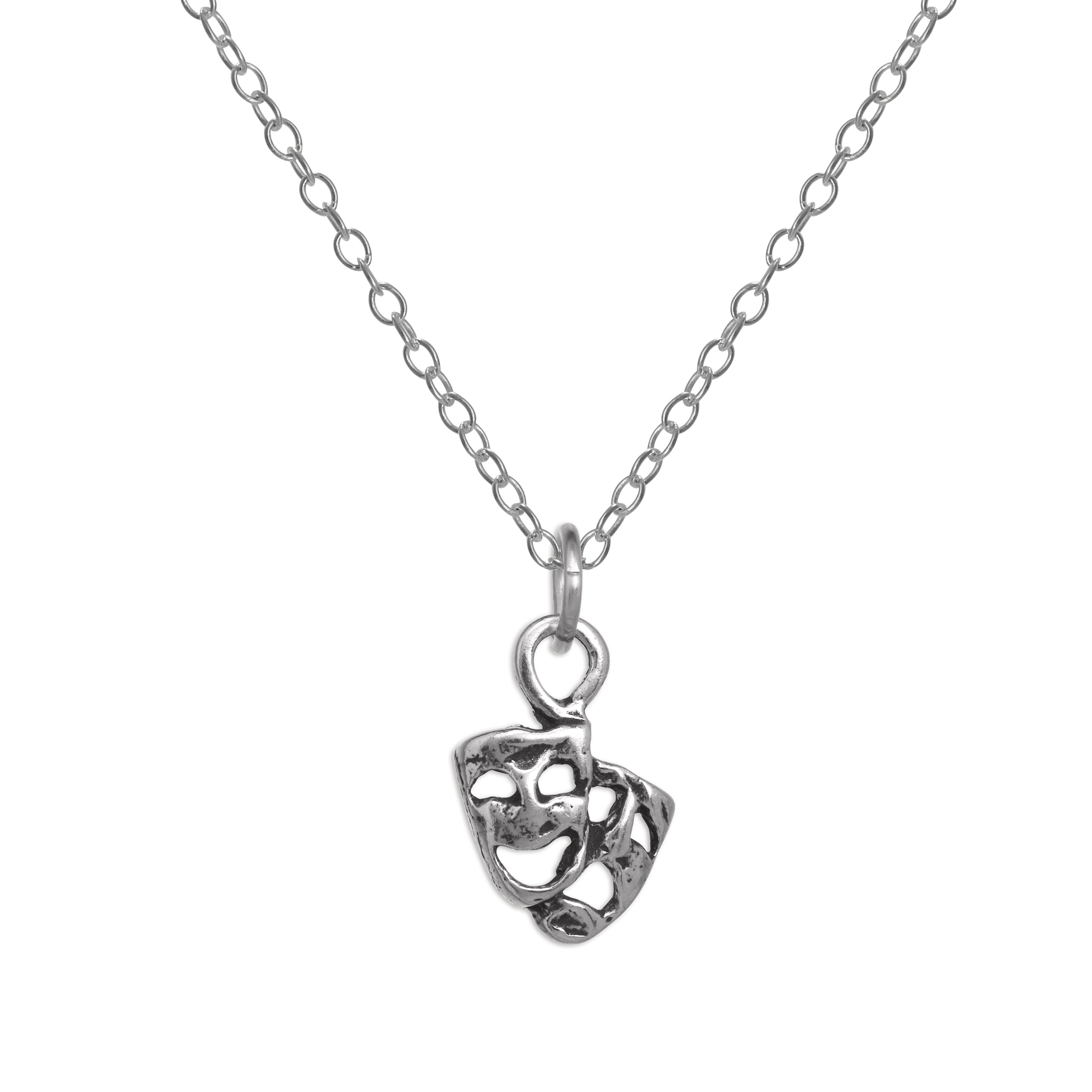 Sterlingsilber Komödie & Tragödie Maske Theater Anhänger Halskette 35,5 - 56 cm