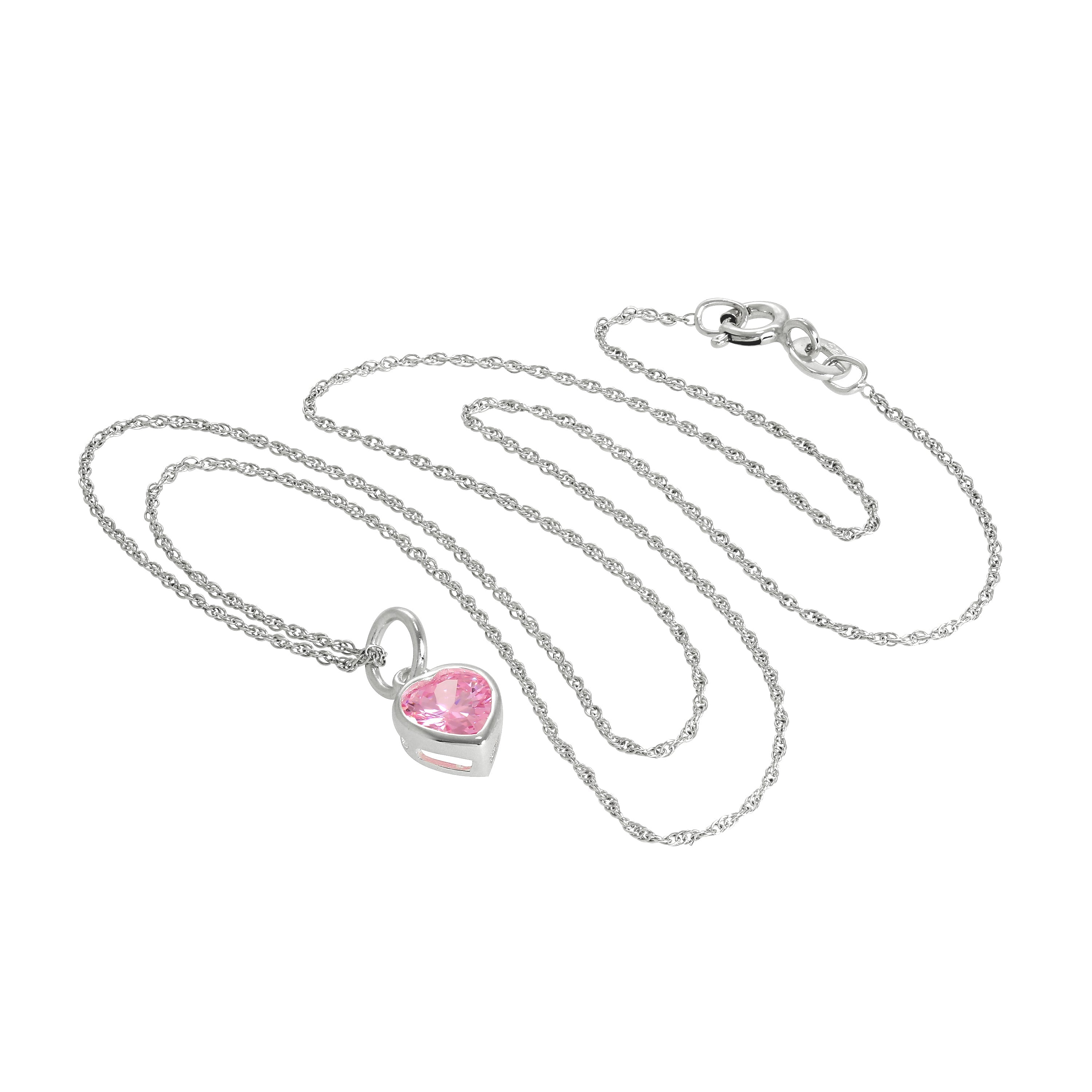 Halskette mit rosa Herzanhänger aus Sterlingsilber 14–22 Zoll