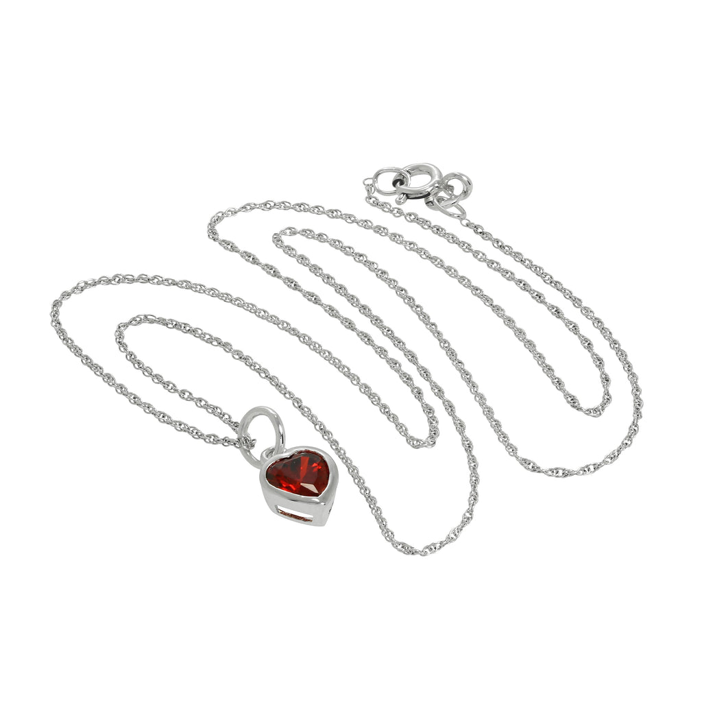 Halskette aus Sterlingsilber mit rotem Siam-Herz-Kristallanhänger, 14–22 Zoll