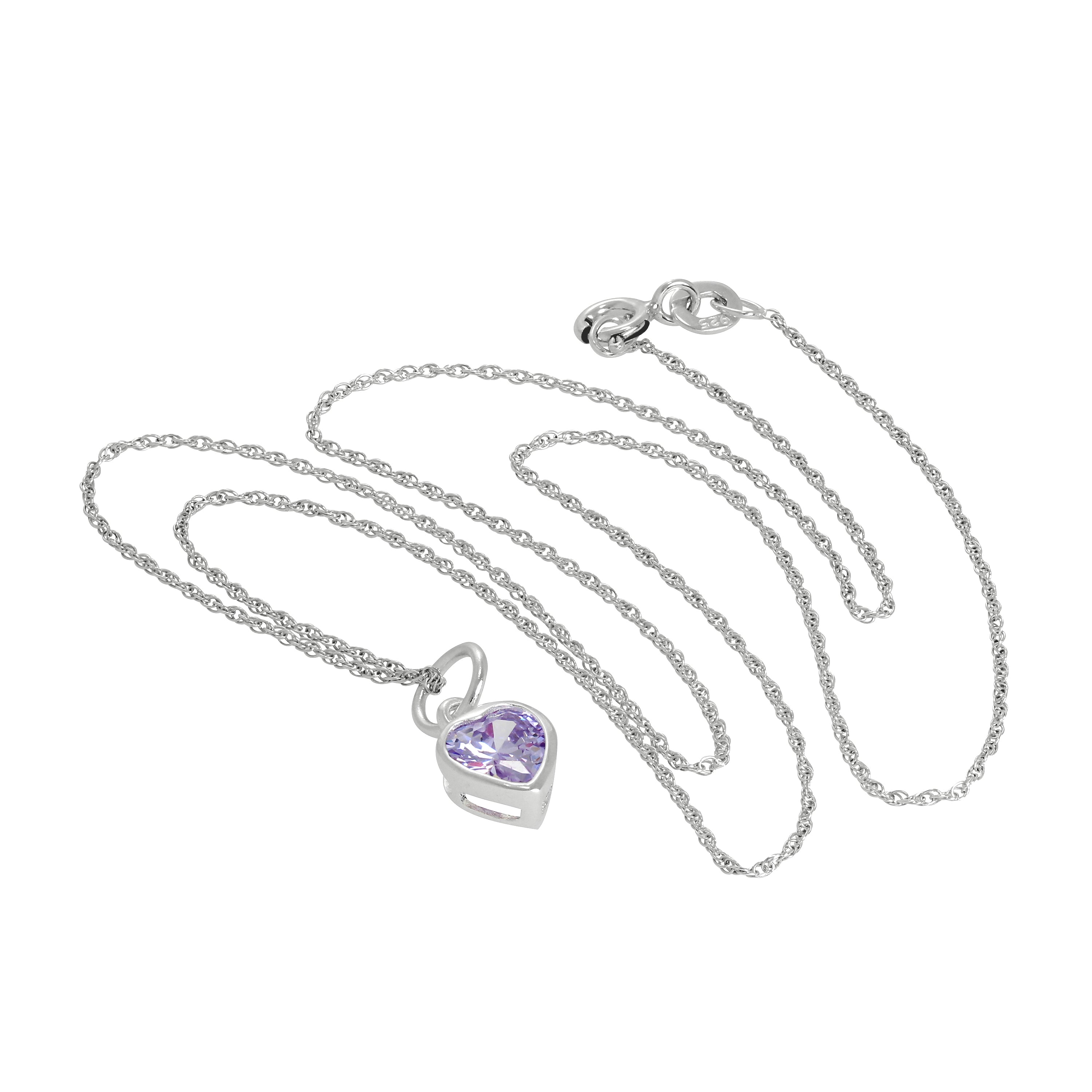 Halskette mit violettem Herzanhänger aus Sterlingsilber und Kristall, 14–22 Zoll