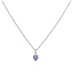 Halskette mit violettem Herzanhänger aus Sterlingsilber und Kristall, 14–22 Zoll