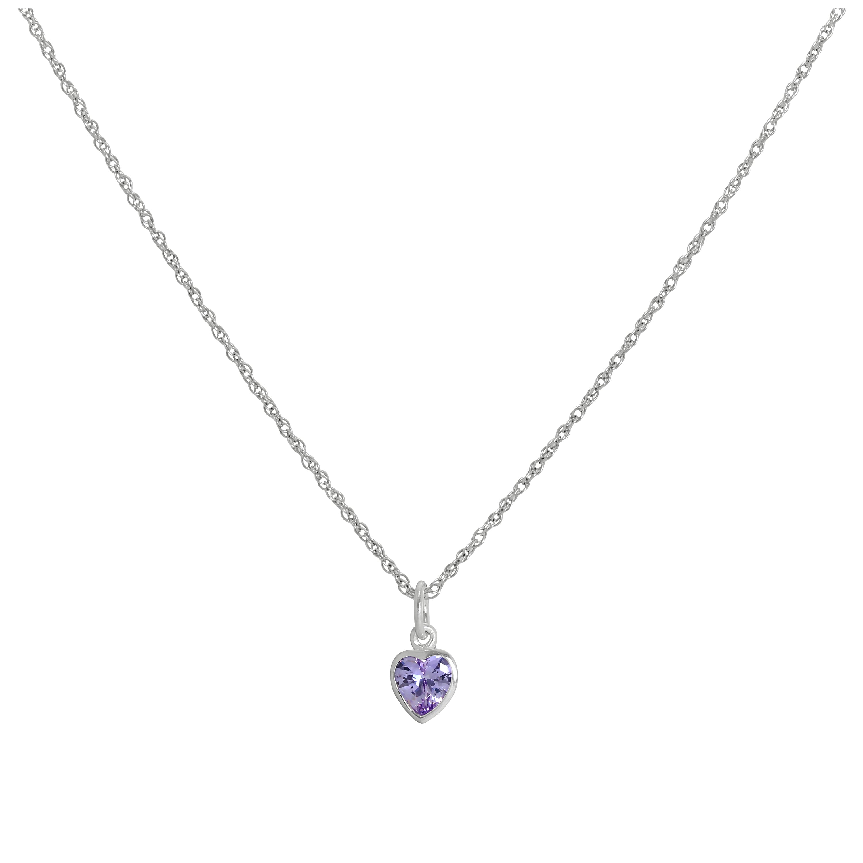 Halskette mit violettem Herzanhänger aus Sterlingsilber und Kristall, 14–22 Zoll